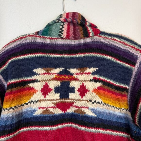Vintage Casual Corner Shetland Wool Southwestern Striped Cardigan Sweater Small - Picture 4 of 10